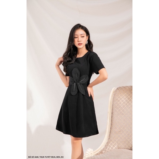 (Có size) Đầm thun xoè phom basic kết hoa eo tay ngắn cho bạn nữ mặc đi tiệc - đi làm cực sang trọng