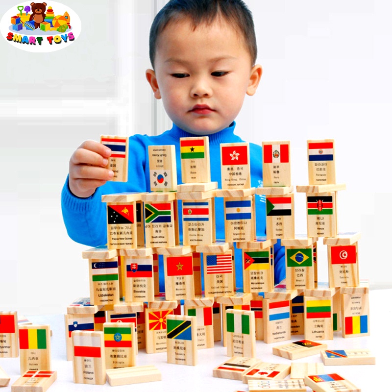 Đồ chơi gỗ thông minh cho bé-Bộ domino lá cờ 100 quốc gia