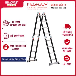 Thang nhôm gấp 4 đoạn nhập khẩu 3.4 - 4,7 mét đa năng advindeq, thang chữ m xếp gọn 4 khúc gia đình