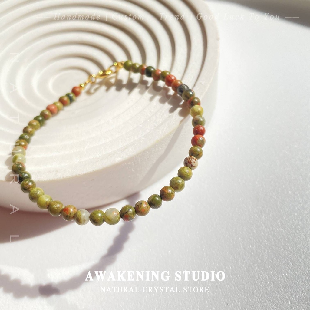 Vòng Tay Chuỗi Hạt Đá Tự Nhiên Màu Xanh Lá Dễ Phối Đồ Thời Trang Cho Bạn Gái