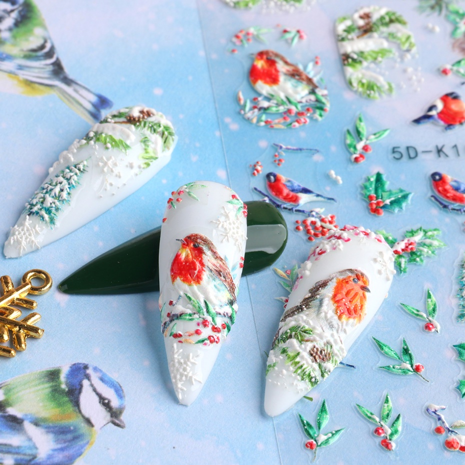 Miếng dán trang trí móng tay nghệ thuật STZPRONAIL phong cách Giáng Sinh năm mới dập nổi 5D thời trang độc đáo