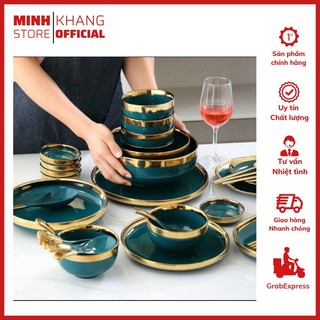 Bộ Bát Đĩa Màu Xanh Cổ Vịt, Xanh Đậm Bằng Gốm Sứ Cao Cấp Sang Trọng, Dùng Trong Gia Đình, Nhà Hàng.