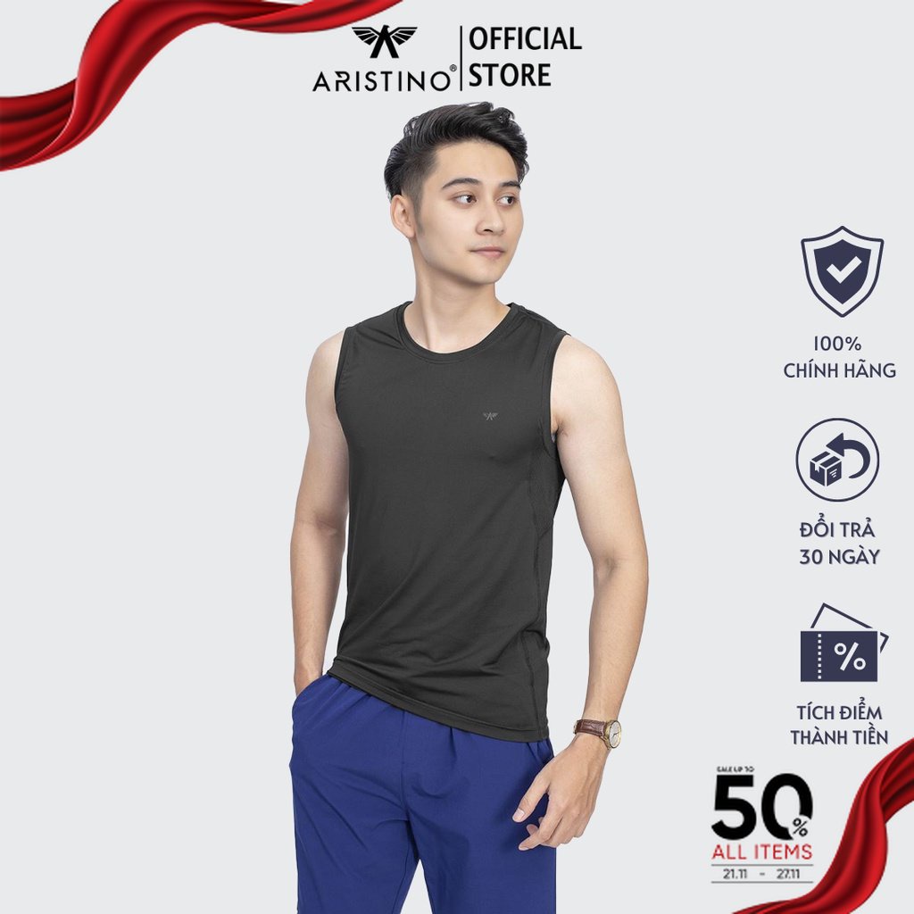 Áo tank-top nam ARISTINO phom Slim fit ôm vừa, vải trơn mịn mát, thoáng khí, thấm hút tốt - ATT002S9