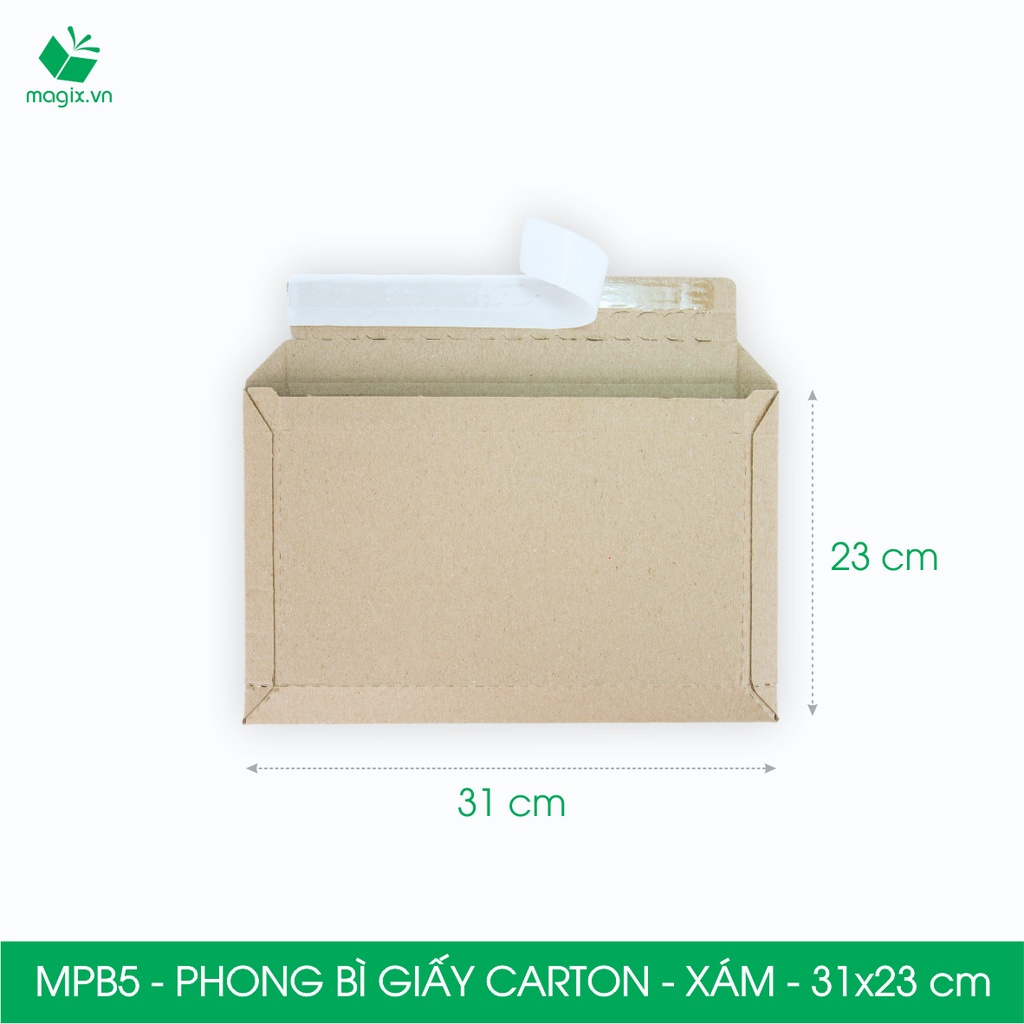 MPB5 - 31x23cm - COMBO 60 PHONG BÌ GIẤY CARTON ĐÓNG HÀNG MÀU XÁM