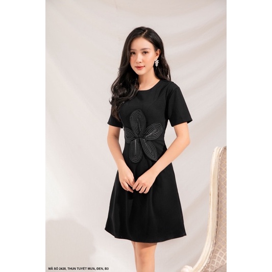 (Có size) Đầm thun xoè phom basic kết hoa eo tay ngắn cho bạn nữ mặc đi tiệc - đi làm cực sang trọng