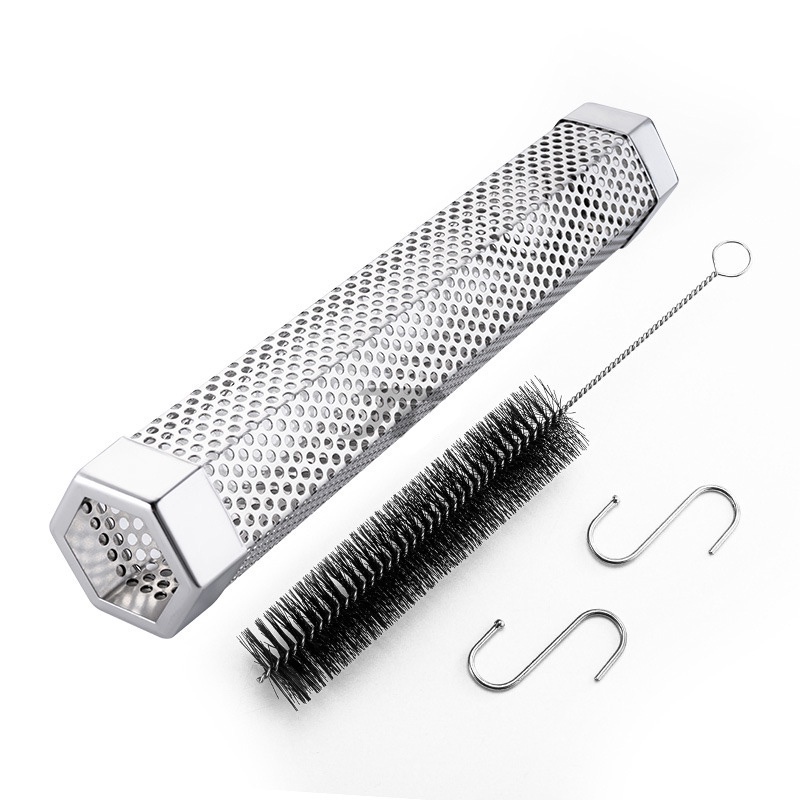 Set hộp hút khói nướng BBQ OSSAYI thép không gỉ thiết kế hình lục giác có cọ rửa và móc treo tiện lợi