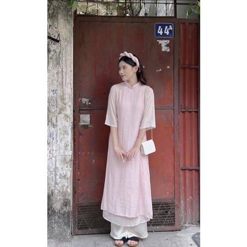 Áo dài tơ 4 tà kèm mấn siêu xinh bánh bèo