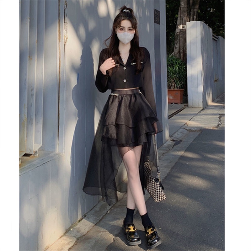 Set Áo Khoác Blazer + Chân Váy Ngắn Dáng Chữ A Phong Cách Hepburn Đường Phố Thời Trang Thu Đông 2022 Mới Cho Nữ