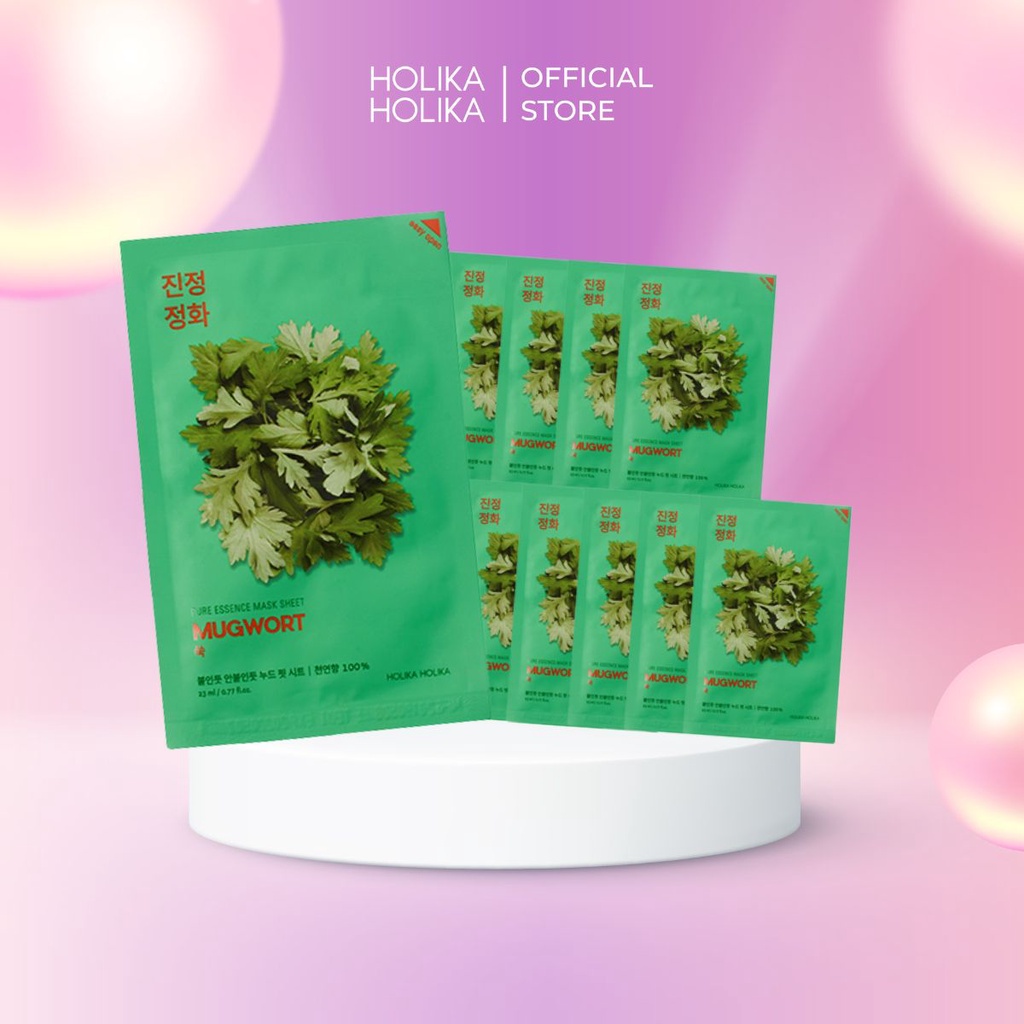 Set 10 mặt nạ giấy Holika Holika chiết xuất ngải cứu Pure Essence Mask dưỡng ẩm, chăm sóc da 23ml - 7065