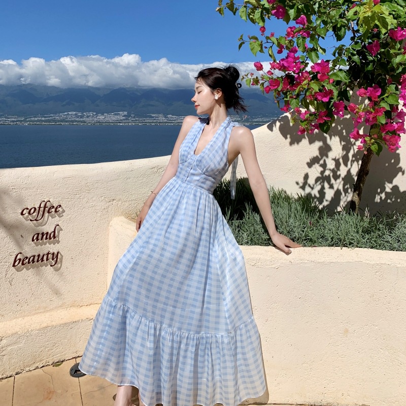 Đầm maxi đi biển hở lưng xanh cho kỳ nghỉ mùa hè mát mẻ size S/M/L chỉ có tại LUXIEU GARDEN🌸