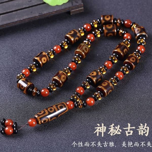 Vòng Tay Chuỗi Hạt Đá Mã Não Tự Nhiên Ba Mắt Phong Cách Tây Tạng Dzi Cho Nam Và Nữ _ MeiJ Store