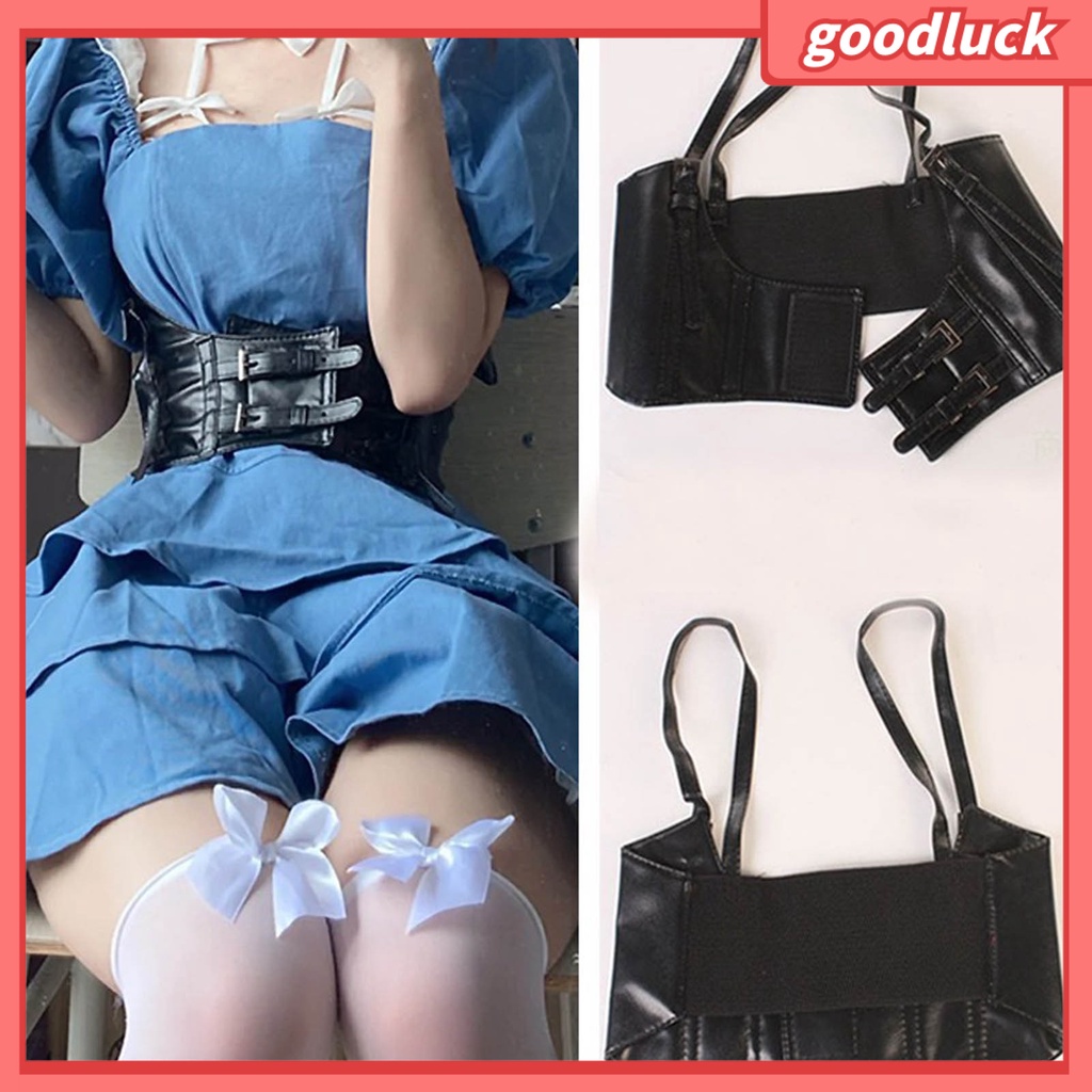 < Luck > Áo Nịt Ngực Giả Da Siêu Rộng Cài Hai Hàng Nút Kiểu Đường Phố