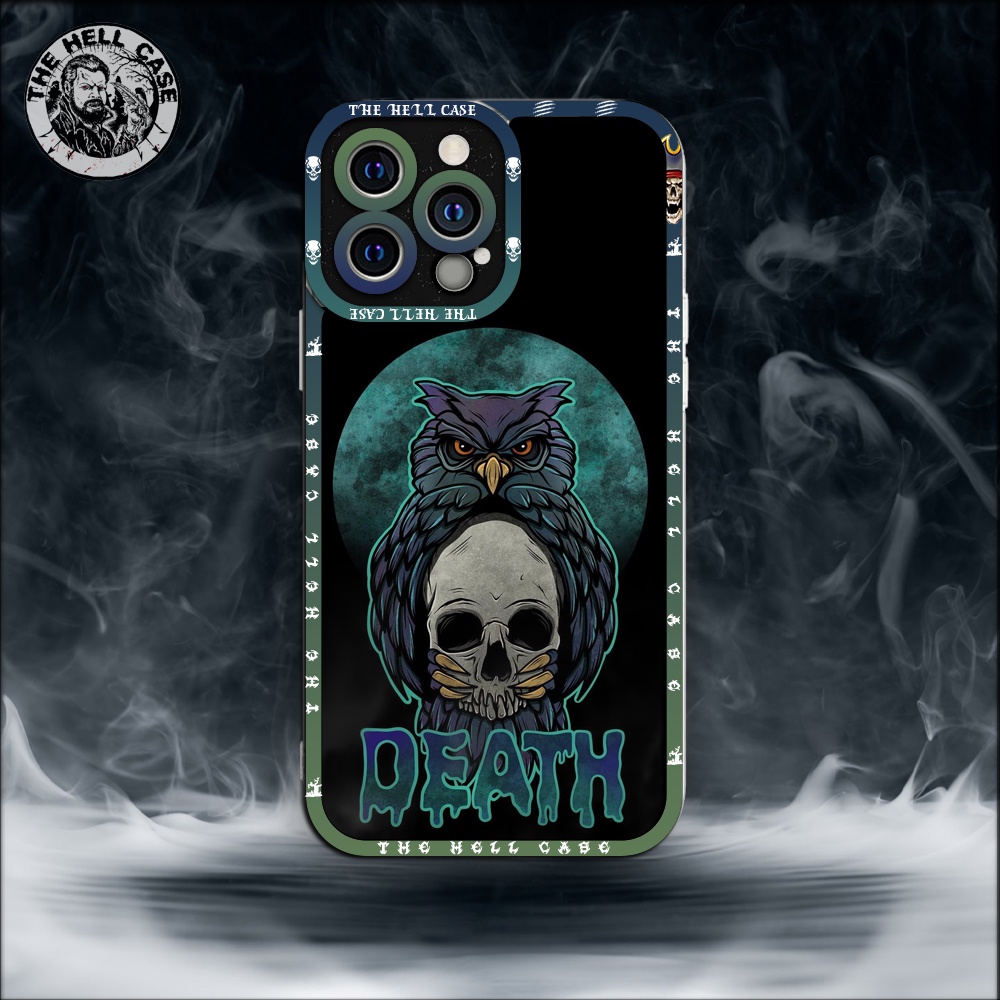 Ốp iphone cạnh vuông in hình death con cú cùng đầu lâu kinh dị phong cách mỹ TheHellCase nhựa bền đẹp