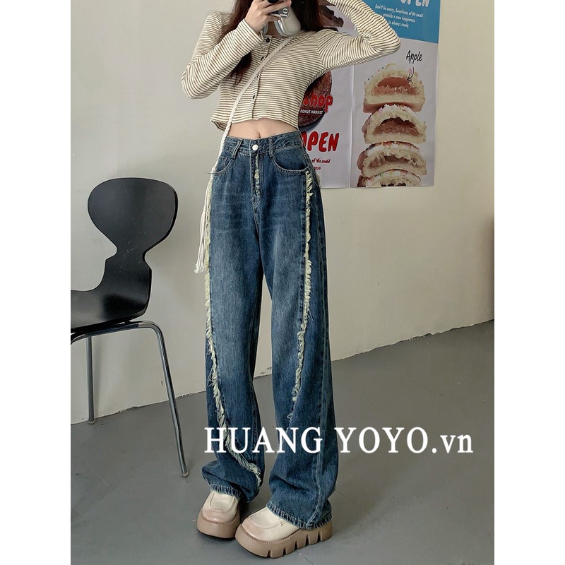 Quần Jean Dài Ống Rộng Màu Trơn Thời Trang Hàn Quốc 2023 Cá Tính Cho Nữ