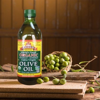 Dầu oliu ép lạnh hữu cơ extra virgin Bragg 473ml