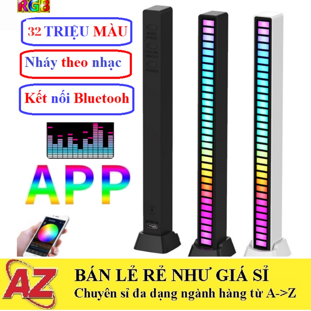 Thanh Đèn Led RGB Cảm Ứng Âm Thanh Siêu Nhạy Sử Dụng App Sạc Pin Nhảy Theo Nhạc 32 Led 16 Triệu Màu