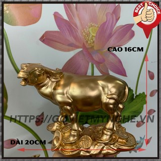 [Tượng con trâu] Tượng đá trang trí Trâu phong thủy trang trí phong thủy bàn làm việc - Chiều dài 20cm - nhũ đồng