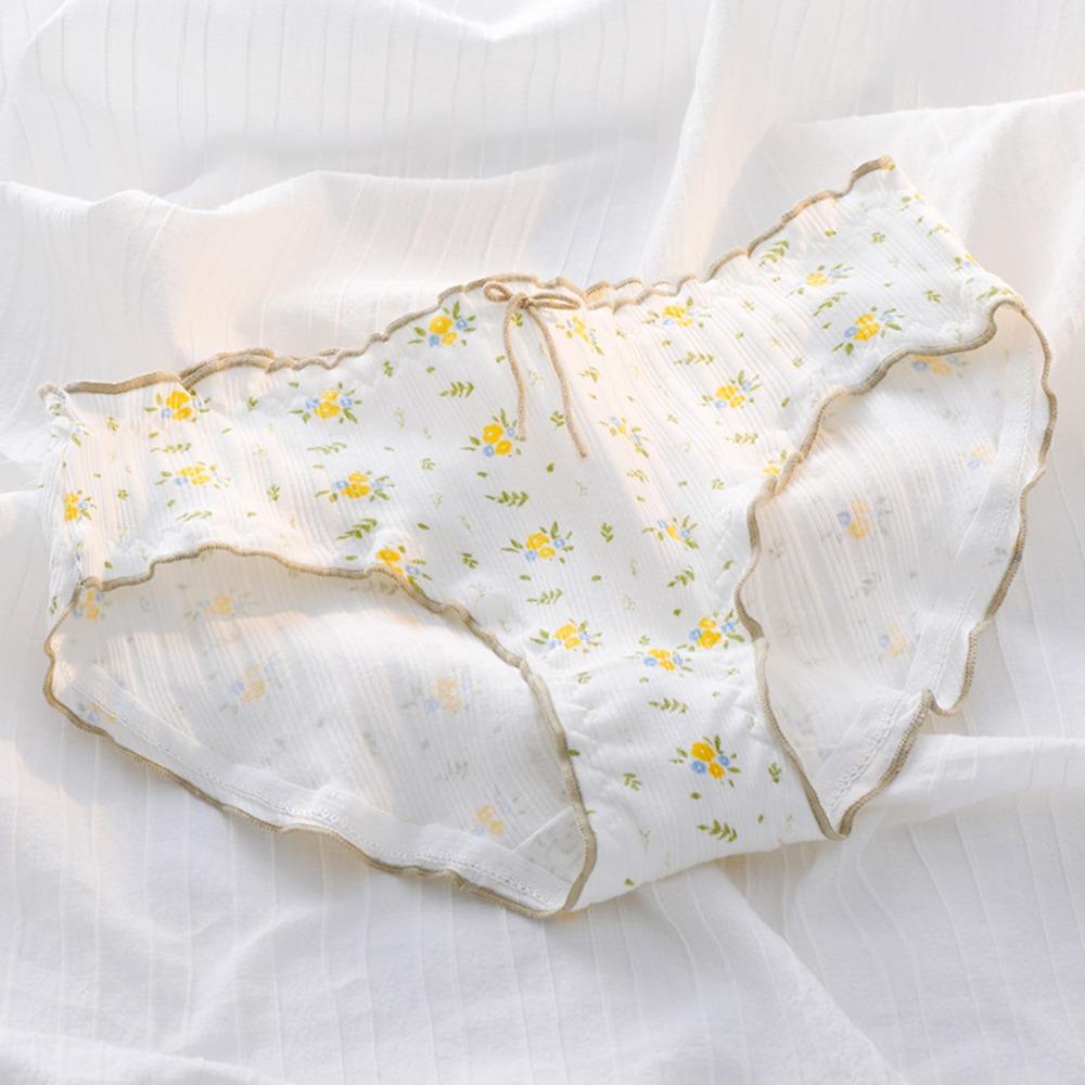 FALLFORBEAUTY Quần Lót Cotton Lưng Vừa In Họa Tiết Retro Hàn Quốc Cho Nữ