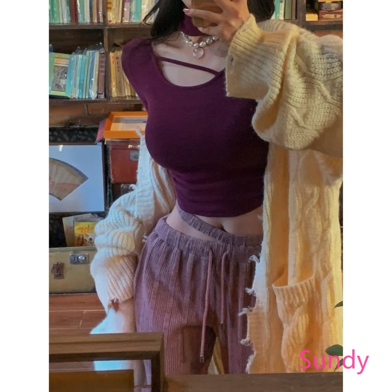 Áo Thun Tay Dài Khoét Lỗ Thời Trang Mùa Thu Phong Cách Hàn Quốc Cho Nữ