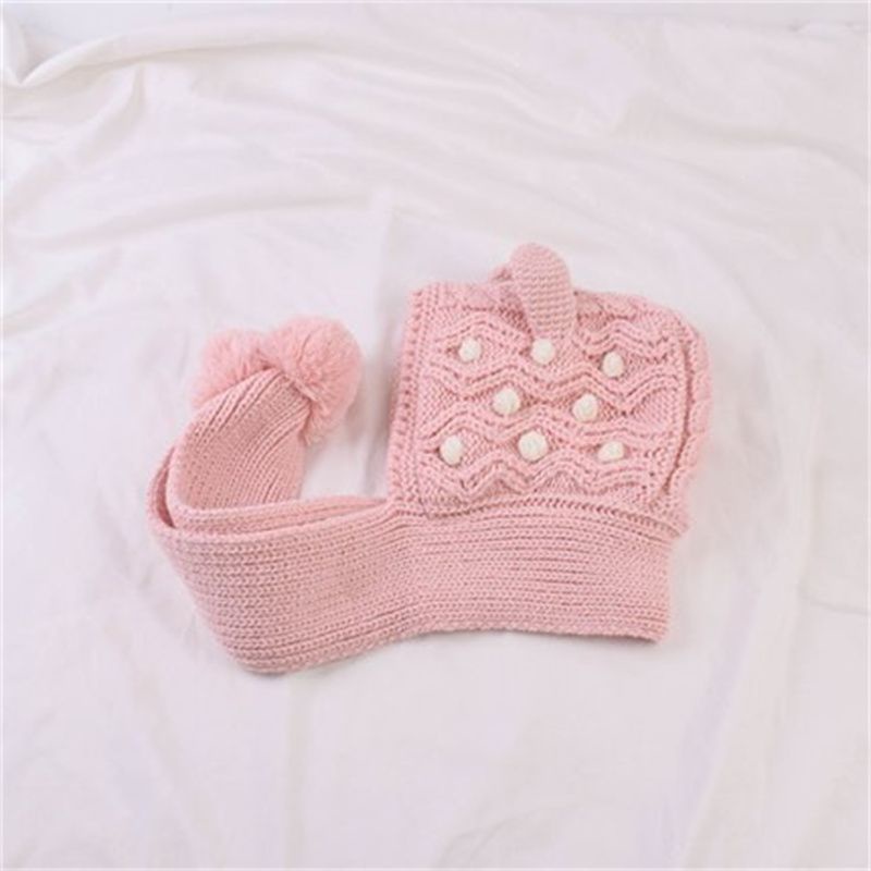 Mũ Len Kèm Khăn Choàng Một Mảnh Giữ Ấm Tai Phong Cách Hàn Quốc Cho Bé Gái