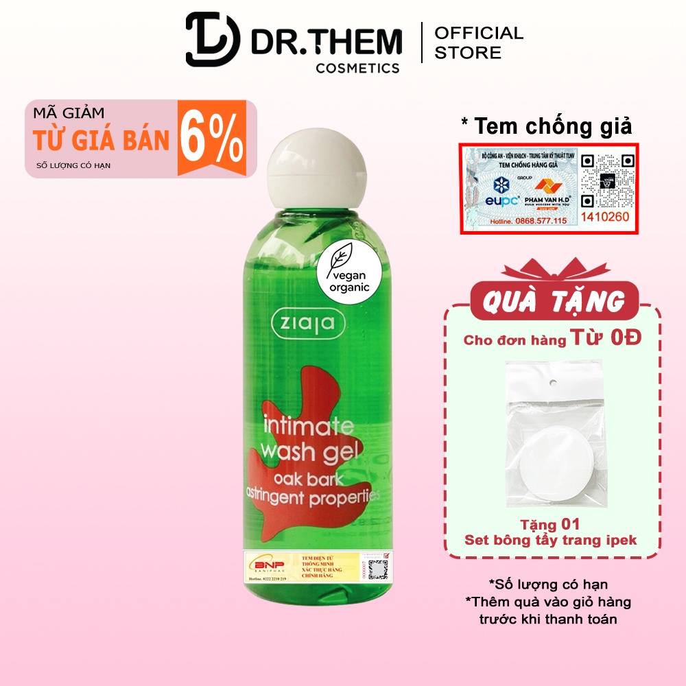 Dung Dịch Vệ Sinh Ziaja intima Vỏ Sồi Se Khít 200ml - Intimate Wash Gel Oak Bark Astringent Properties