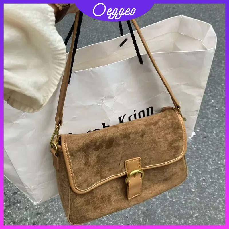 Oeteo shop Túi Xách Đeo Vai Nắp Lật Màu Nâu Phong Cách Cổ Điển Cho Nữ