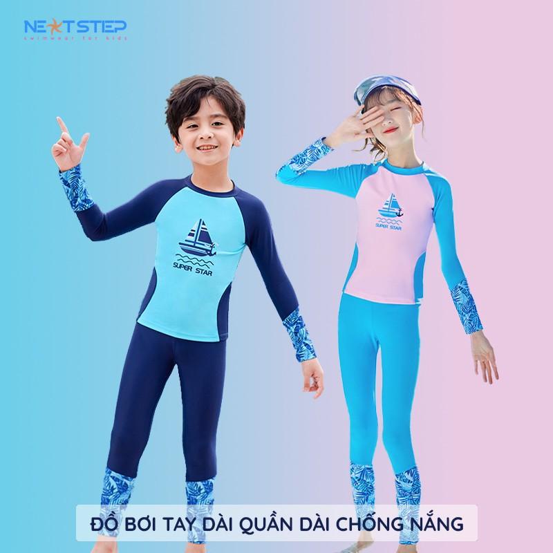Đồ bơi trẻ em, đồ bơi bé gái, đồ bơi bé trai | tay dài quần dài chống nắng có size lớn 40kg