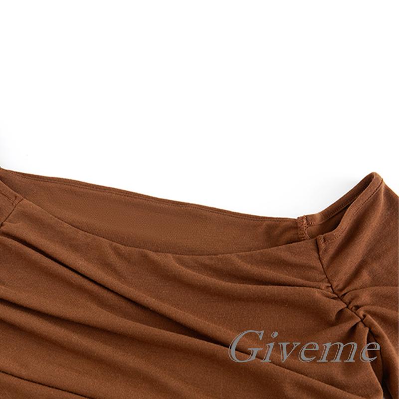 Áo Croptop Trễ Vai Tay Dài Màu Sắc Thanh Lịch Cho Nữ