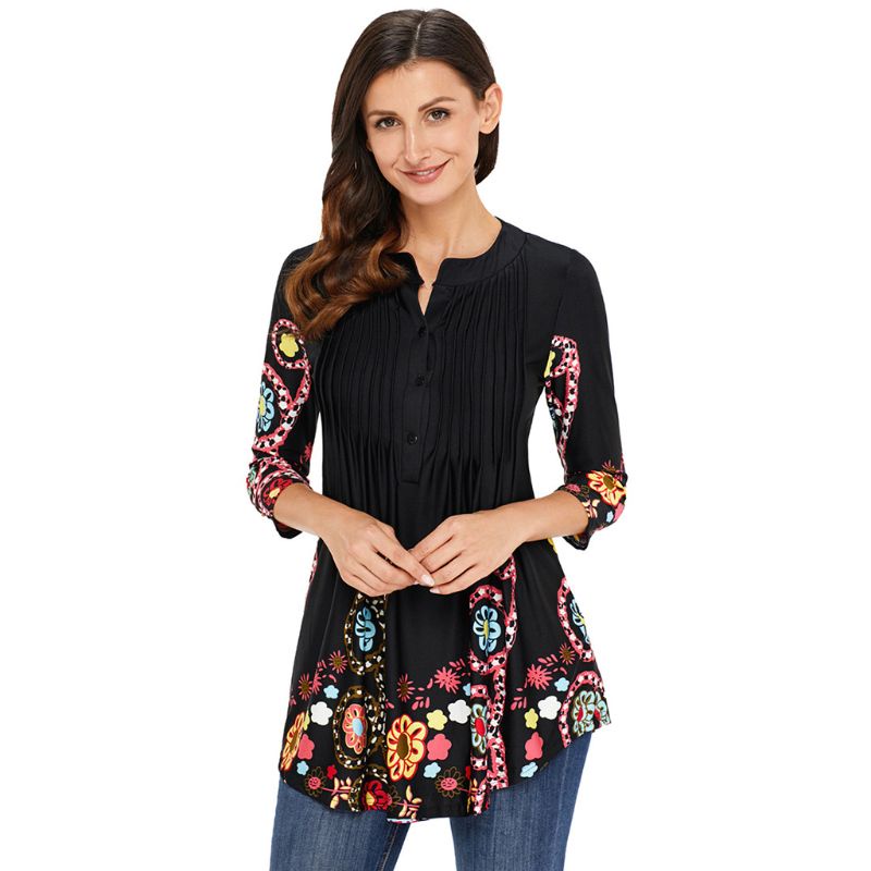 Áo Kiểu Tay Lỡ 3 / 4 Họa Tiết Hoa Nhiều Màu Sắc Phong Cách Bohemian Thời Trang Cho Nữ