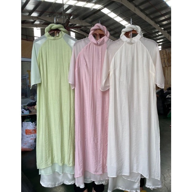 Áo Dài cách tân dáng suông kèm mấn đội