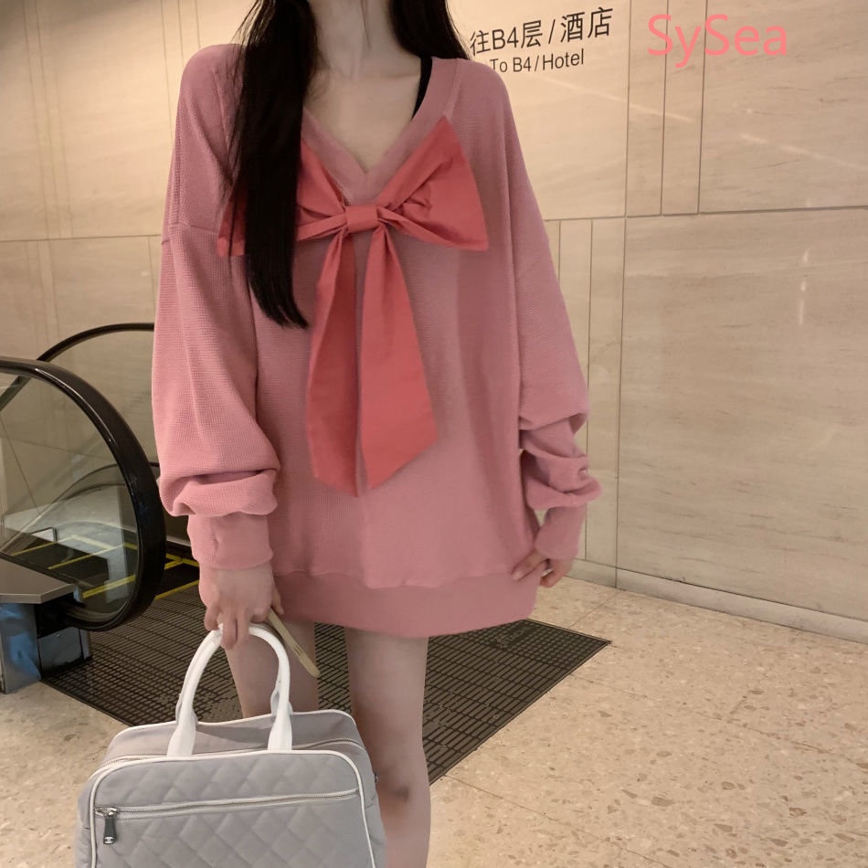 Áo Sweater Tay Dài Cổ Chữ V Oversize Thời Trang Mùa Thu Cho Nữ