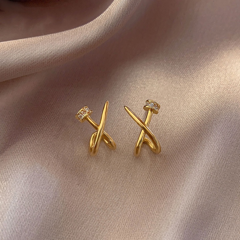 Bông Tai Chữ X Đính Đá Zircon Đơn Giản Thời Trang Cho Nữ