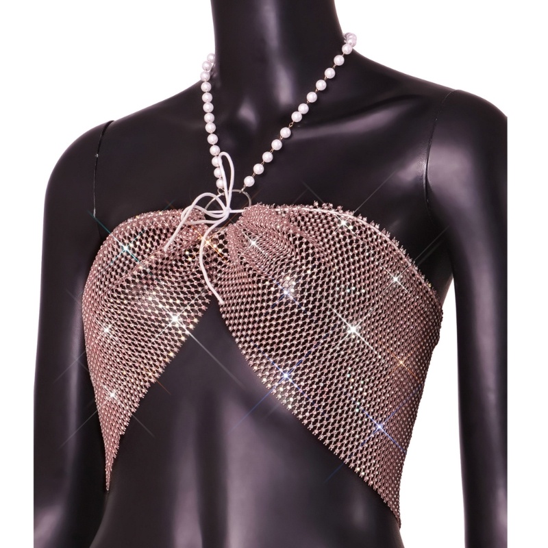 Áo Ngực Dây Xích Đính Ngọc Trai Kim Cương Giả Lấp Lánh Cho Nữ