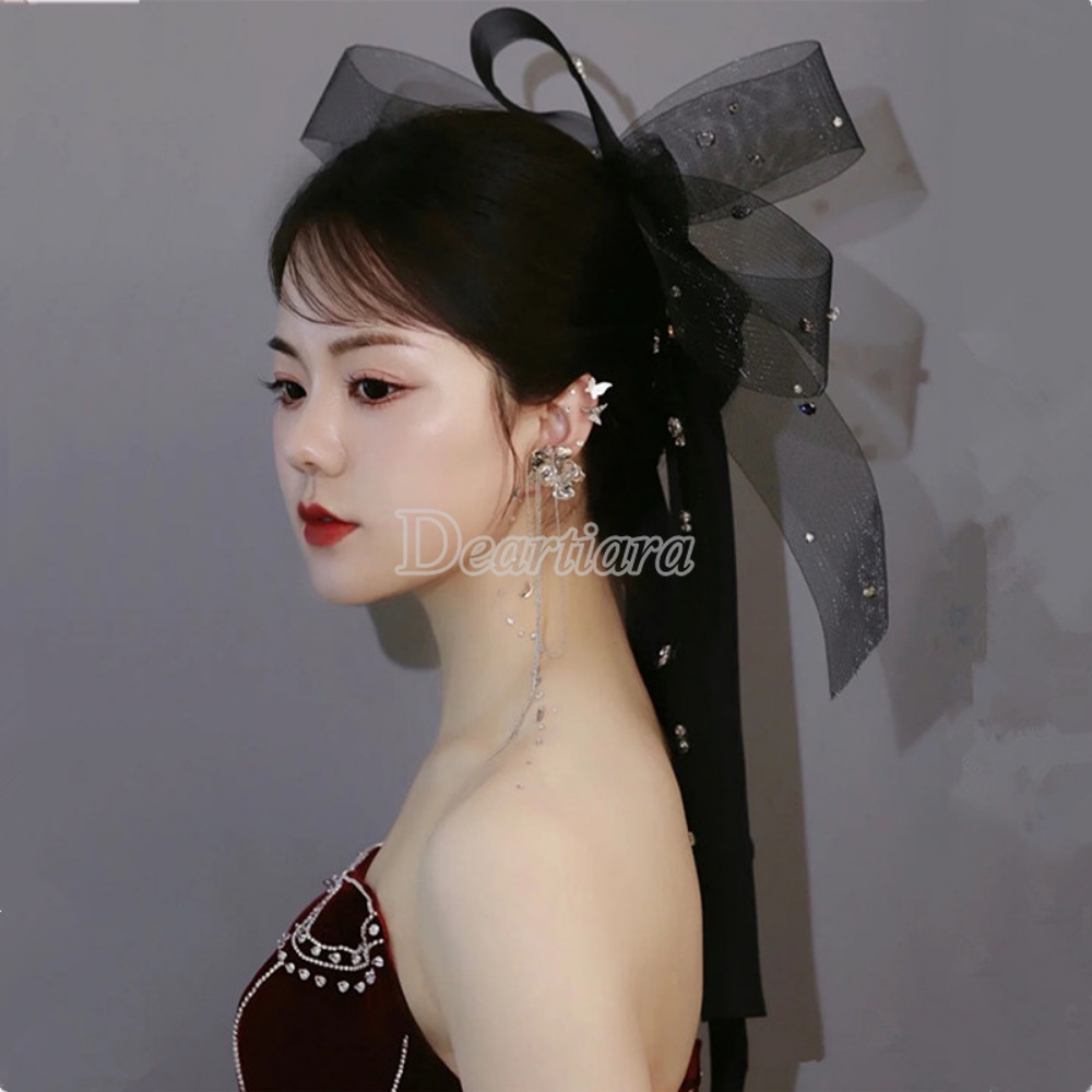 Kẹp Tóc Trang Trí Nơ Lưới Màu Đen Phong Cách Cổ Điển Thời Trang Dành Cho Bạn Nữ