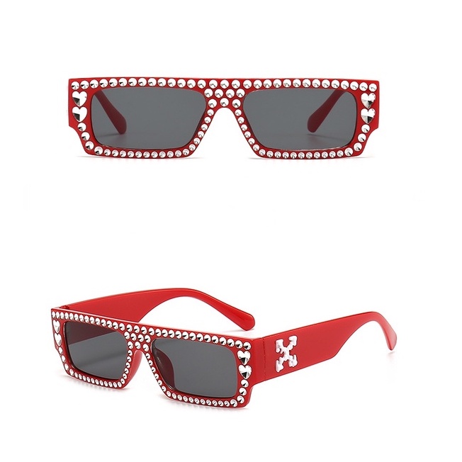 Kính Mát Gọng Kim Loại Hình Chữ Nhật Đính Đá Thời Trang Cho Nữ