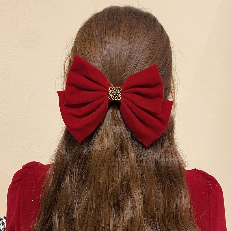 Kẹp Tóc Hình Nơ Đỏ Mừng Năm Mới Thời Trang Mùa Thu Đông