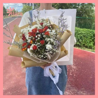 Bó hoa khô quà tặng dịp lễ 20-10, 20-11 mix nhiều loại kèm túi và thiệp - hoa khô Hara