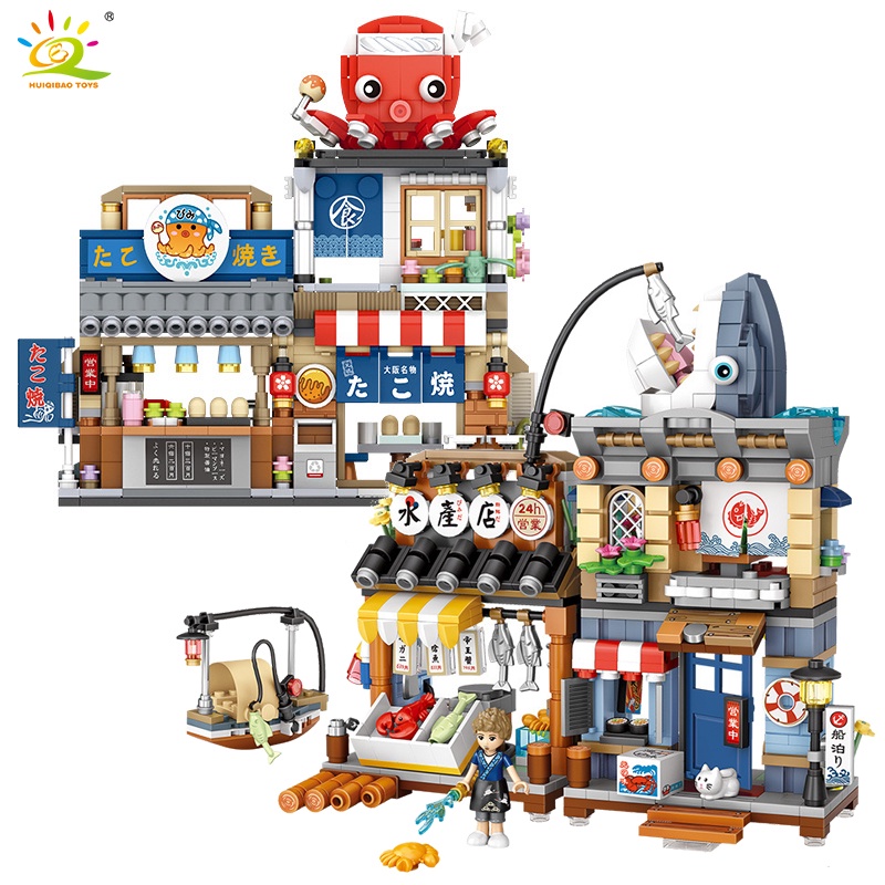 Mô Hình Lắp Ráp Đường Phố izakaya Takoyaki Mini Bằng Nhựa Phong Cách Nhật Bản