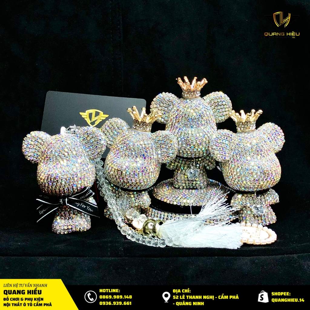 Bộ 4 Gấu Đính đá trang trí ô tô  đẹp cao cấp thơm xe