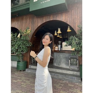 Đầm rút thân nhún eo dáng middi - Thu Linh