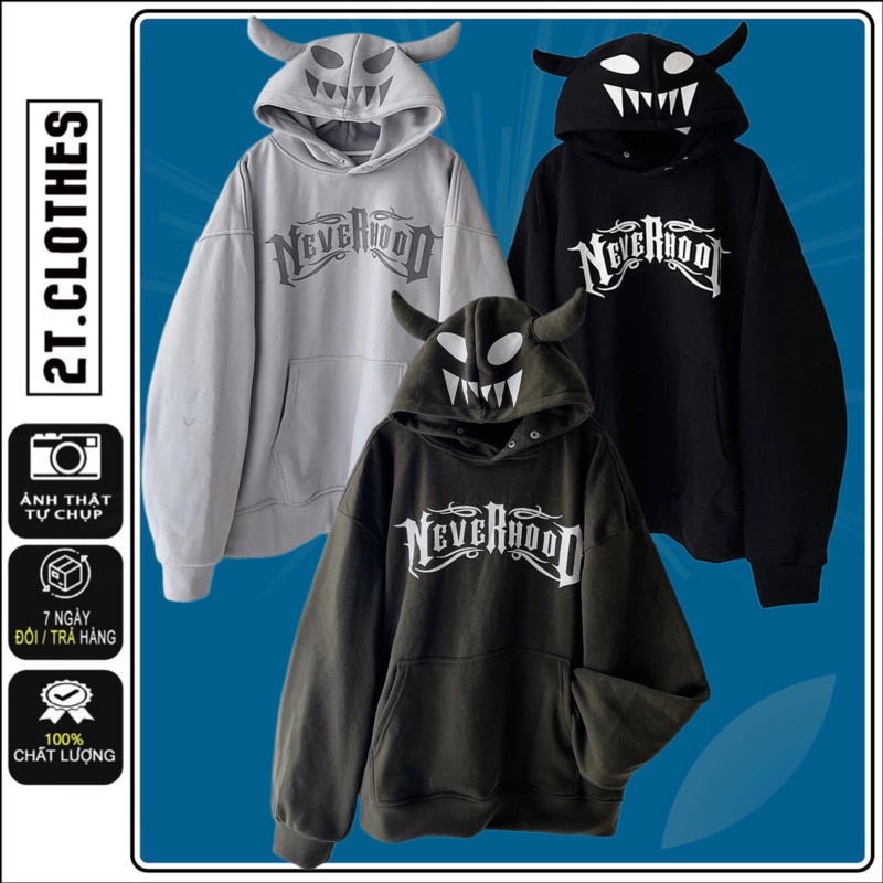 Áo Hoodie Nỉ Nón Có Sừng Form Rộng NeverHood Unisex 2TCLOTHES