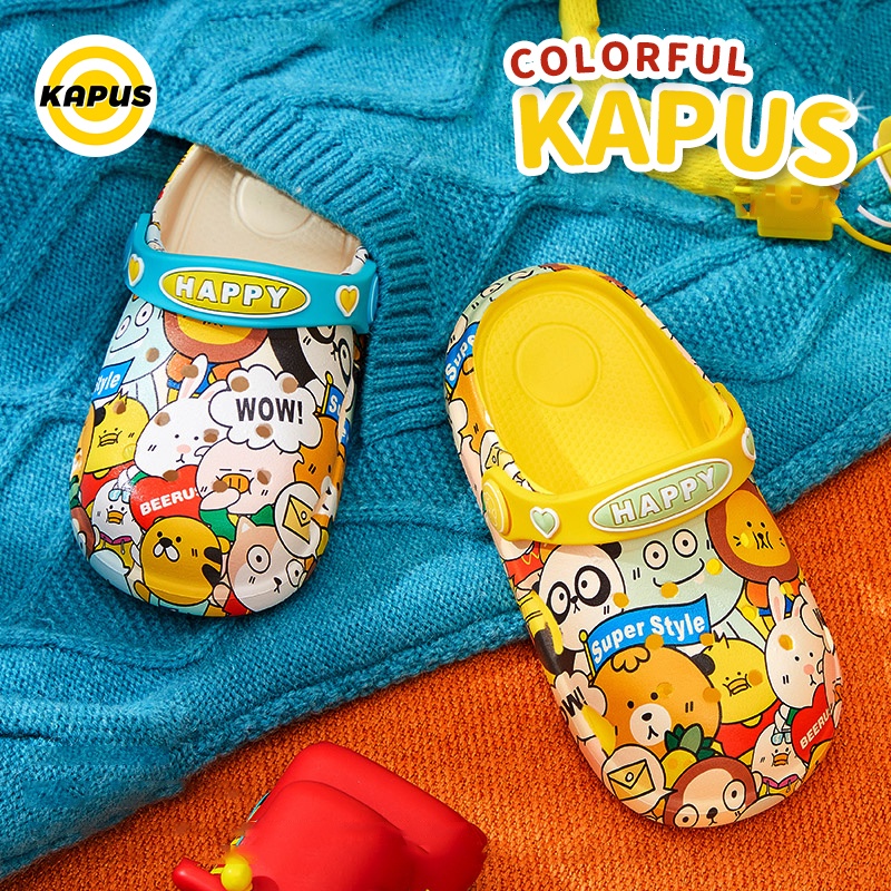 【Kapus】 Dép Đi Trong Nhà Chống Thấm Nước Chống Trượt Thoáng Khí Họa Tiết Hoạt Hình Dễ Thương Cho Bé