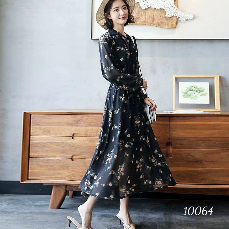 (HCM) ĐẦM VOAN TAY DÀI FORM DÀI - HỌA TIẾT HOA ĐỘC ĐÁO THỜI TRANG NỮ SANG TRỌNG TÔN DÁNG CHO CÁC NÀNG KOKO MI FASHION