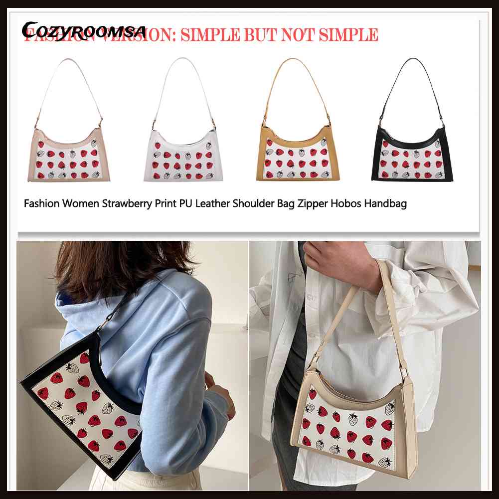 Túi Xách Da PU In Họa Tiết Dâu Tây Thời Trang Cho Nữ