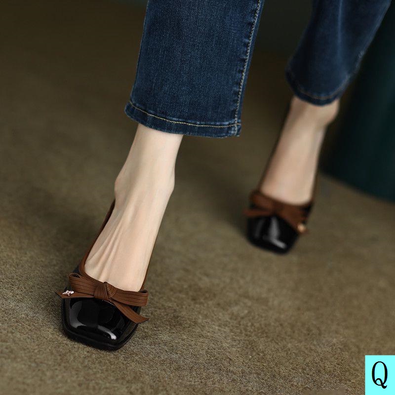 Giày Cao Gót Mũi Vuông Chất Liệu Da Bóng Phong Cách Retro Thời Trang Mùa Hè 2022 Cho Nữ 2022