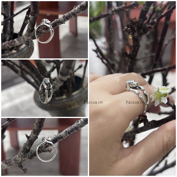 NHẪN HÌNH CON CHÓ BẠC NGUYÊN CHẤT S990