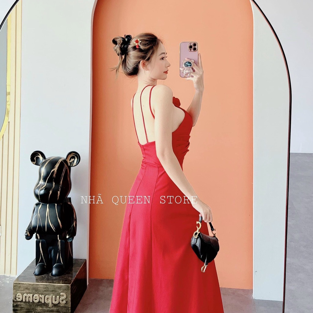 Đầm Váy Nữ Cổ Đan Dây Kết Bông Hoa Xếp Ly Eo  Thiết Kế Sang Chảnh Đi Làm Công Sở, Dạ Hội Và Du Lịch