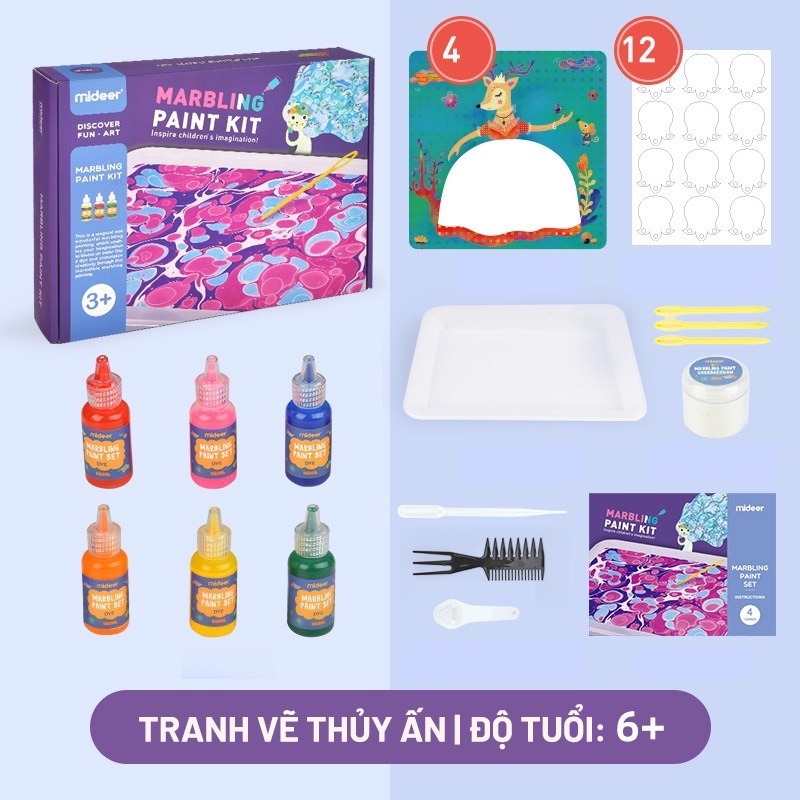 Bộ Đồ Chơi Kit Vẽ Tranh Thủy Ấn, Vẽ Tranh Trên Nước Chính Hãng Mideer Marbling Paint Kit - DinoKidsToys