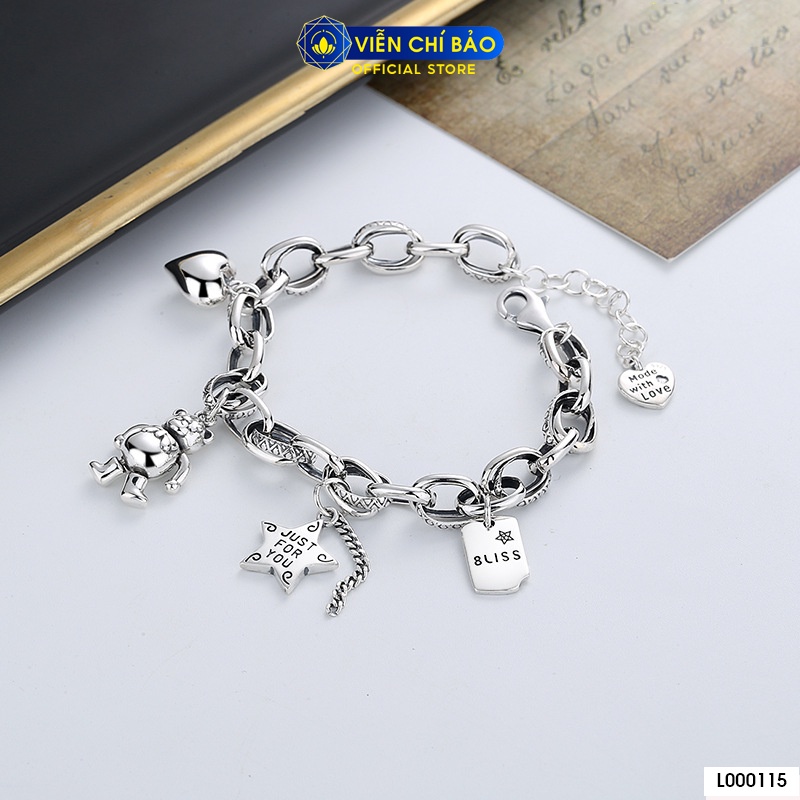 Lắc tay bạc nữ Bearbrick charm cá tính chất liệu bạc 925 thời trang phụ kiện trang sức Viễn Chí Bảo L000115