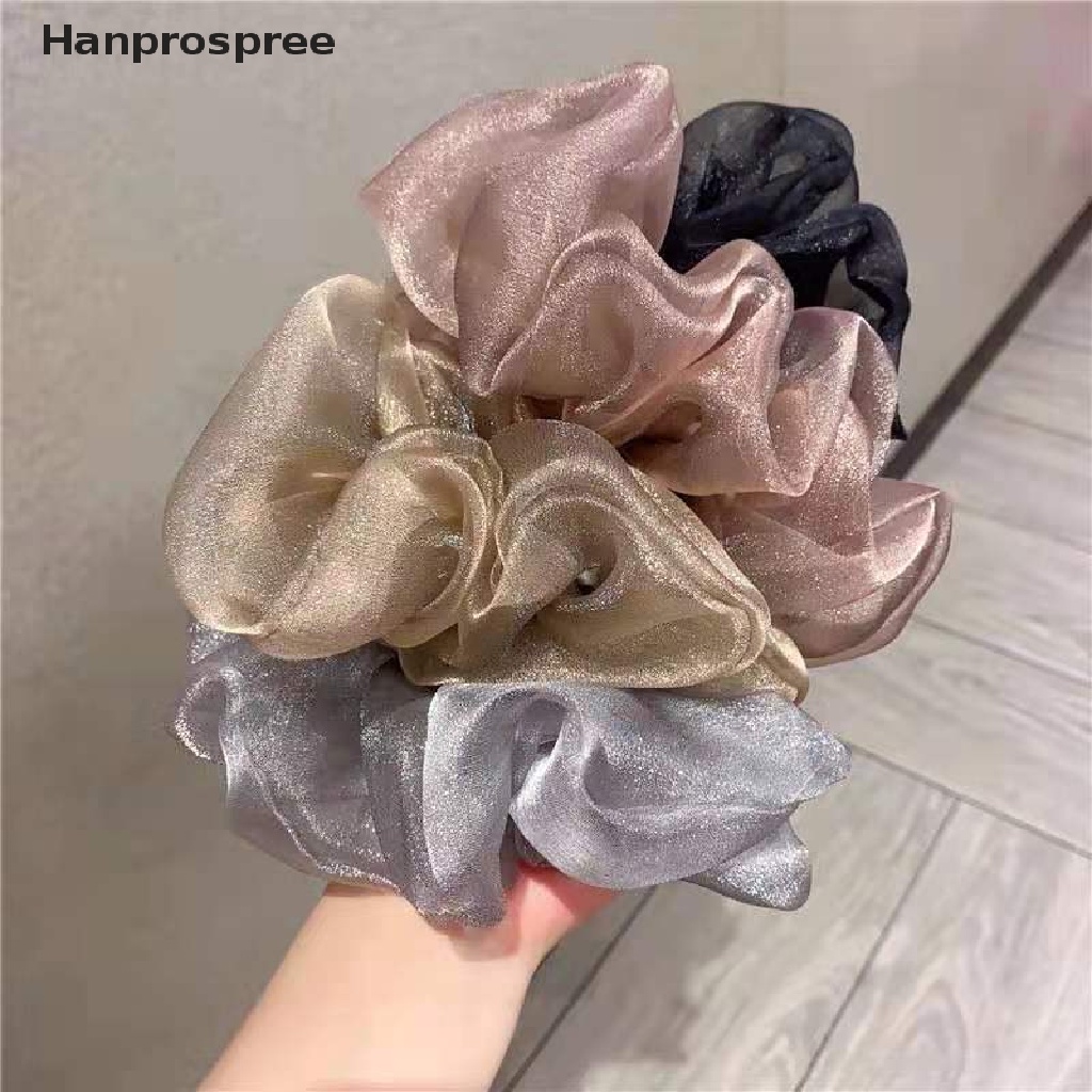 Hanprospree > Dây Buộc Tóc Cao Su Co Giãn Phối Lưới Màu Trơn Phản Quang Cỡ Lớn Cho Nữ